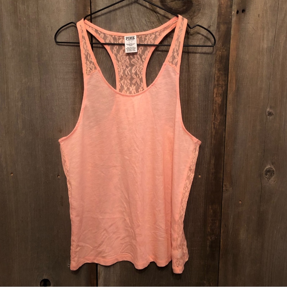 2013 NWOT PINK Victoria’s Secret Lace Racerback Tank Top in Peach Size Small